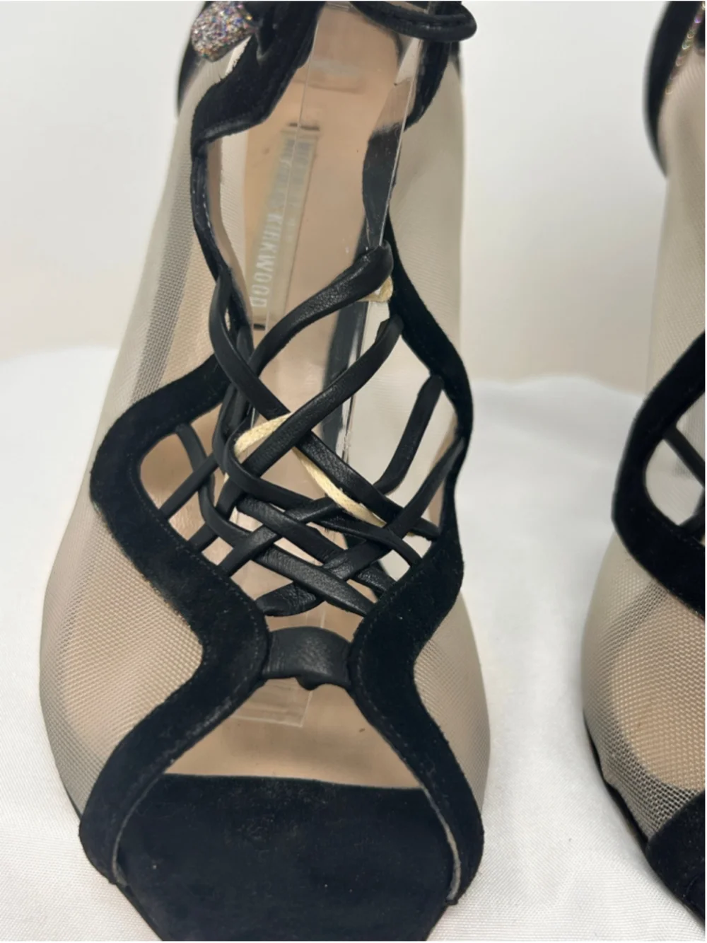 Nicholas Kirkwood Ava Black Suede & Mesh Lace-Up Sandals Heels 37